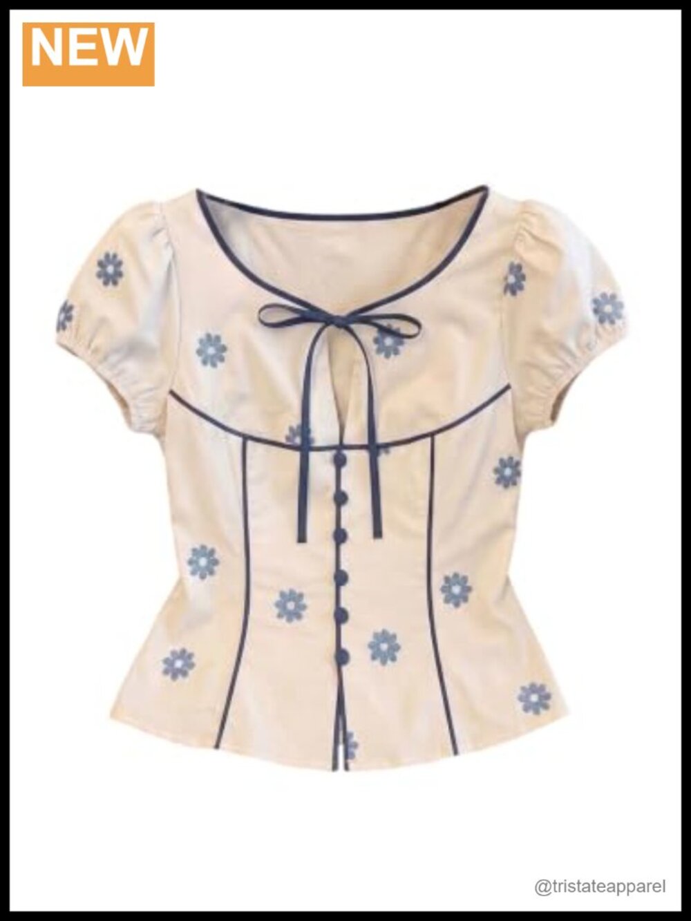 Floral Tie Bow Blouse Contrast Trim Going Out Top